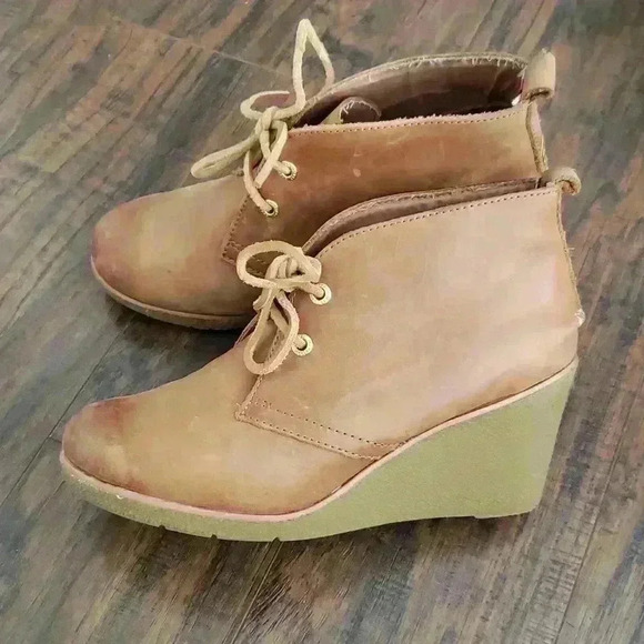Sperry Topsider Burnished Leather Wedge Booties Size 7 - Picture 4 of 8